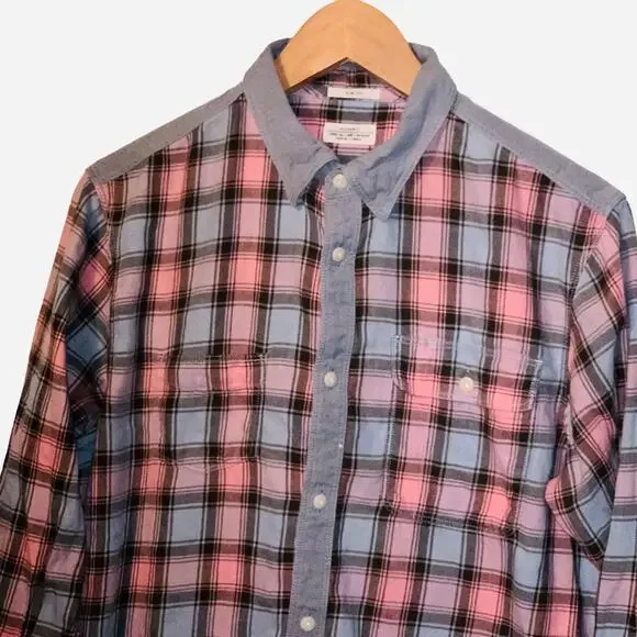 All Saints Long Sleeve Shirt Pink Blue SLIM FIT sz medium - Picture 2 of 7